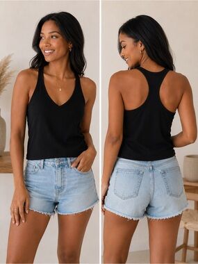 Black Racerback V-Neck Tank Top - Women